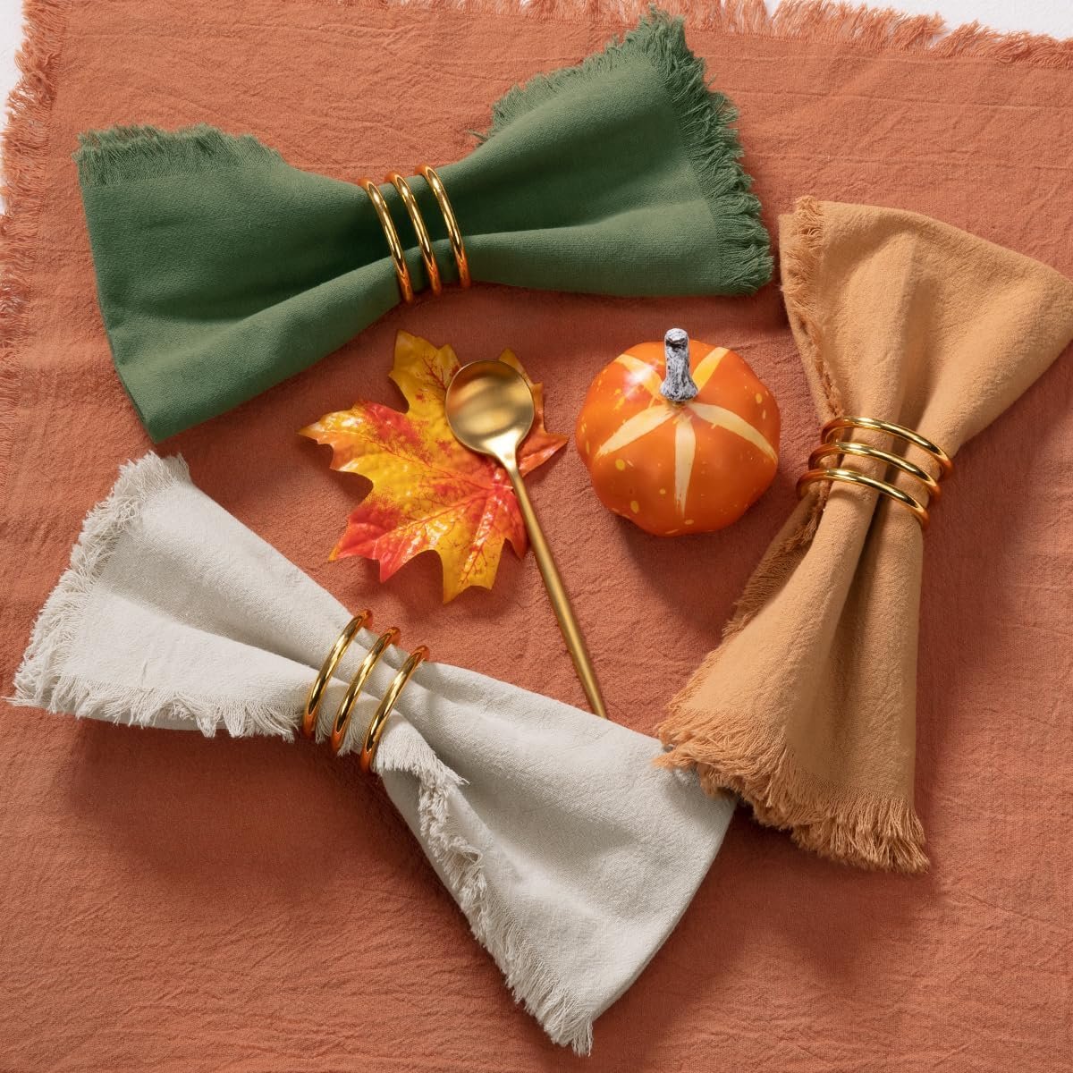 12 Pack Mixed Thanksgiving Color Cotton Linen Napkins With Fringe - Fall Cloth Set of 12 Boho Handmade Dinner Bulk for Wedding Fall Dining Table, 17 x 17 - Image 4