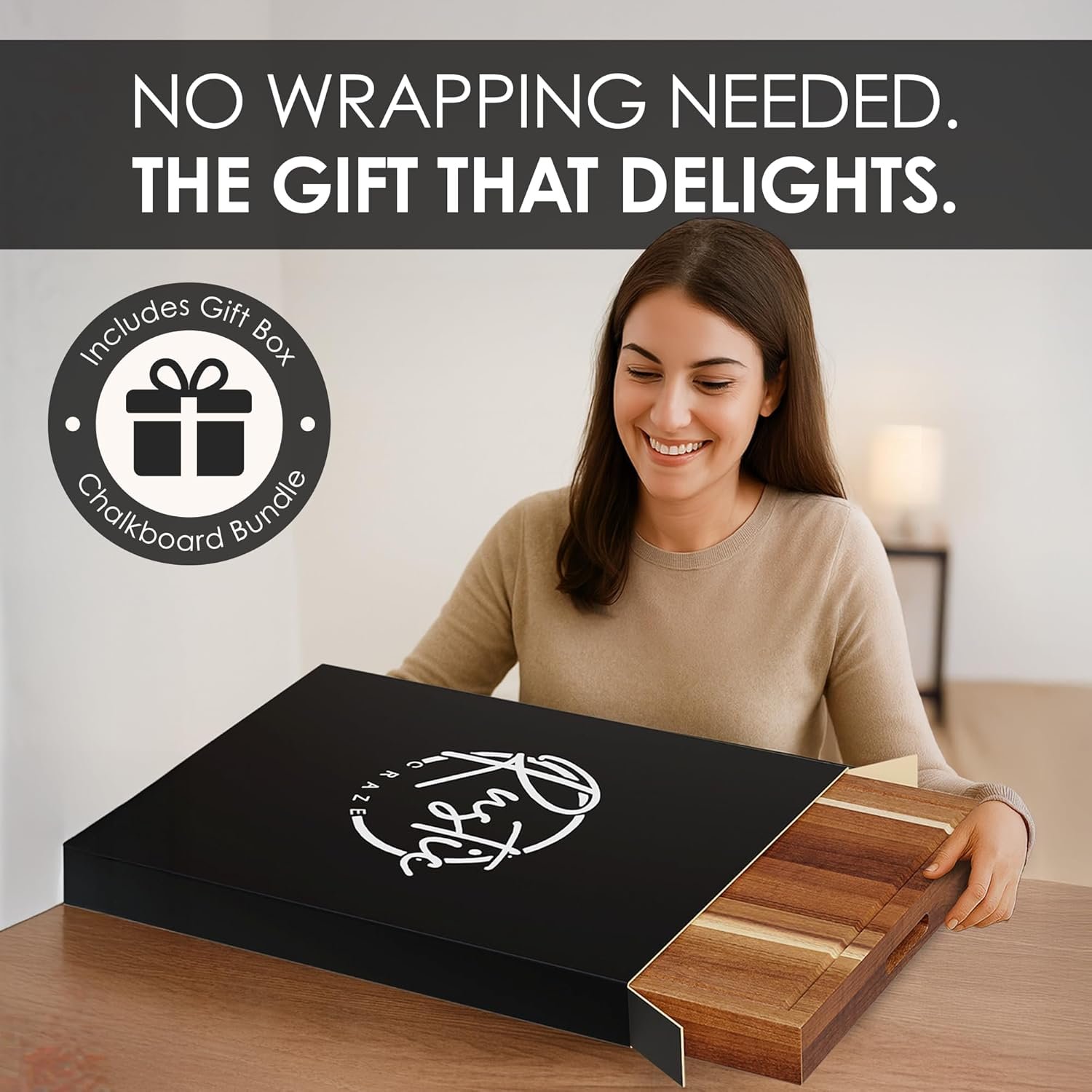 33"x 24" EXTRA LARGE Acacia Wood Cutting Board for Kitchen w/Juice Grooves, Tray Handles, Gift Box, Butcher Block, Serving & Charcuterie Tray, 10 Chalkboard Labels w/Chalk Pens - Image 3