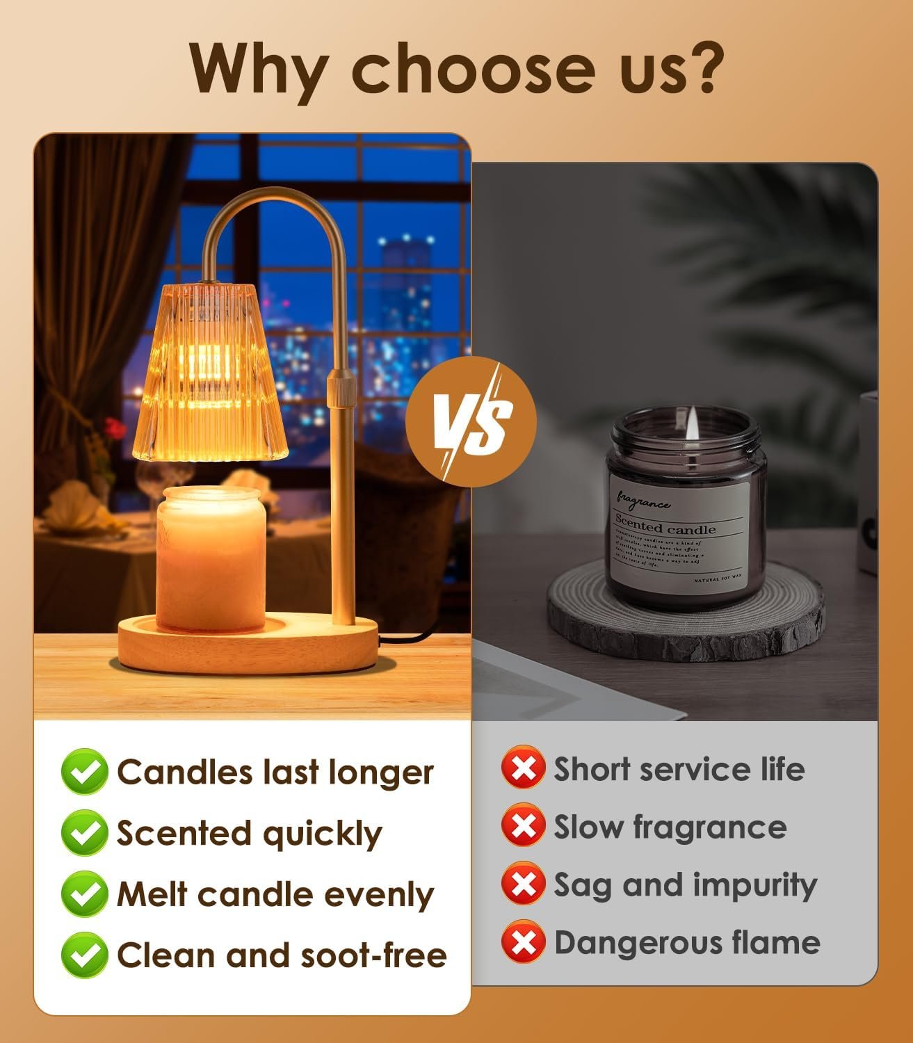 Candle Warmer Lamp - Dimmable Wax Melt Warmer with Amber Lampshade and 2 Bulbs for House Warming, Bedroom Decor - Image 5