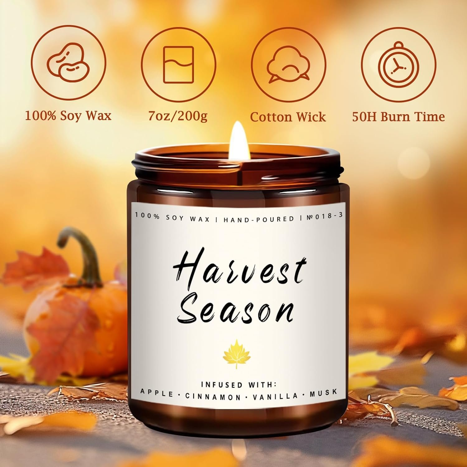 Auelife Fall Candle Set | 4 Pack Scented Candles for Home - Candle Gifts for Women Men, Soy Candles Home Scented | Autumn Fragrance of - Apple Pie/Cinnamon/Harvest/Wreath - Image 5