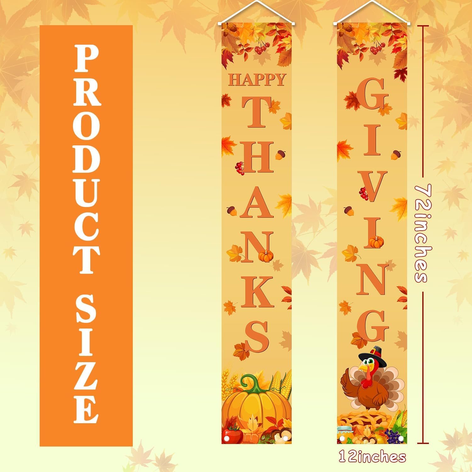 MEHOFOND Thanksgiving Banner, Door Mount, Fall Pumpkin Maple Leaves Door Decorations, Board Wall Hanging Farmhouse Supplies, Pumpkin Porch Decorations Outdoor for Home Office Holiday - Image 2