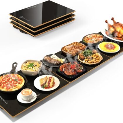 Food Warmers for Parties Buffet, （47"x12"） Assemblable Stackable Electric Warming Tray with 8-Level Temperature Adjustment and 8-Hour Timer, Upgraded Desktop-Protecting Food Warming Mat