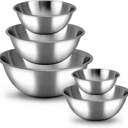 WHYSKO Meal Prep Stainless Steel Mixing Bowl (5-Piece Set) Home, Refrigerator, and Kitchen Food Storage Organizers | Ecofriendly, Heavy Duty, No Lids