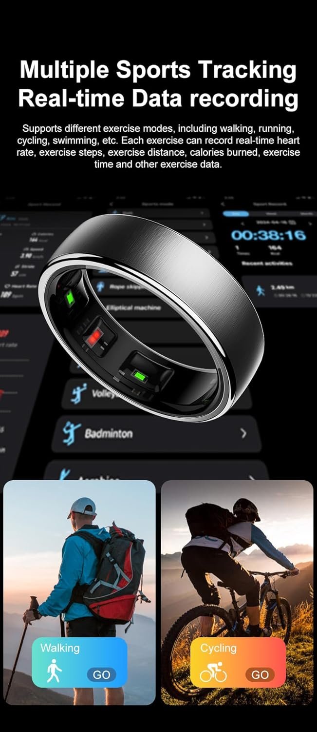 Gen Pro 2 Smart Ring for Men & Women's, Qring with No APP Subscription with Heart Rate, Wireless Chargeing, Sleep Monitoring & Remote Camera Control, Waterproof Ring (Silver, 11) - Image 3