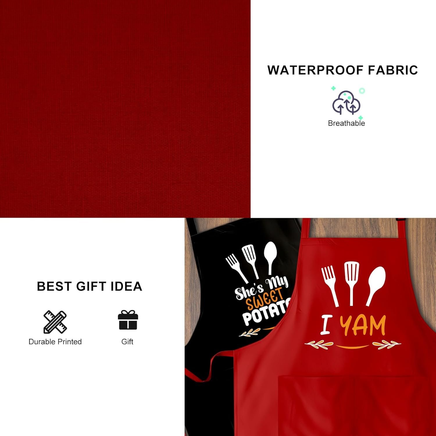 OARSE His and Hers Aprons for Cooking,Funny Couple Aprons Set and Adjustable Apron with 2 Pockets for Wedding Engagement Gifts - Image 4