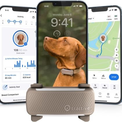 Tractive Smart Dog GPS Tracker | Live Pet Tracker with Virtual Fence | Vital Signs Monitoring of Heart & Respiratory Rate | Bark Monitoring | Dog Collar Attachment (Brown)