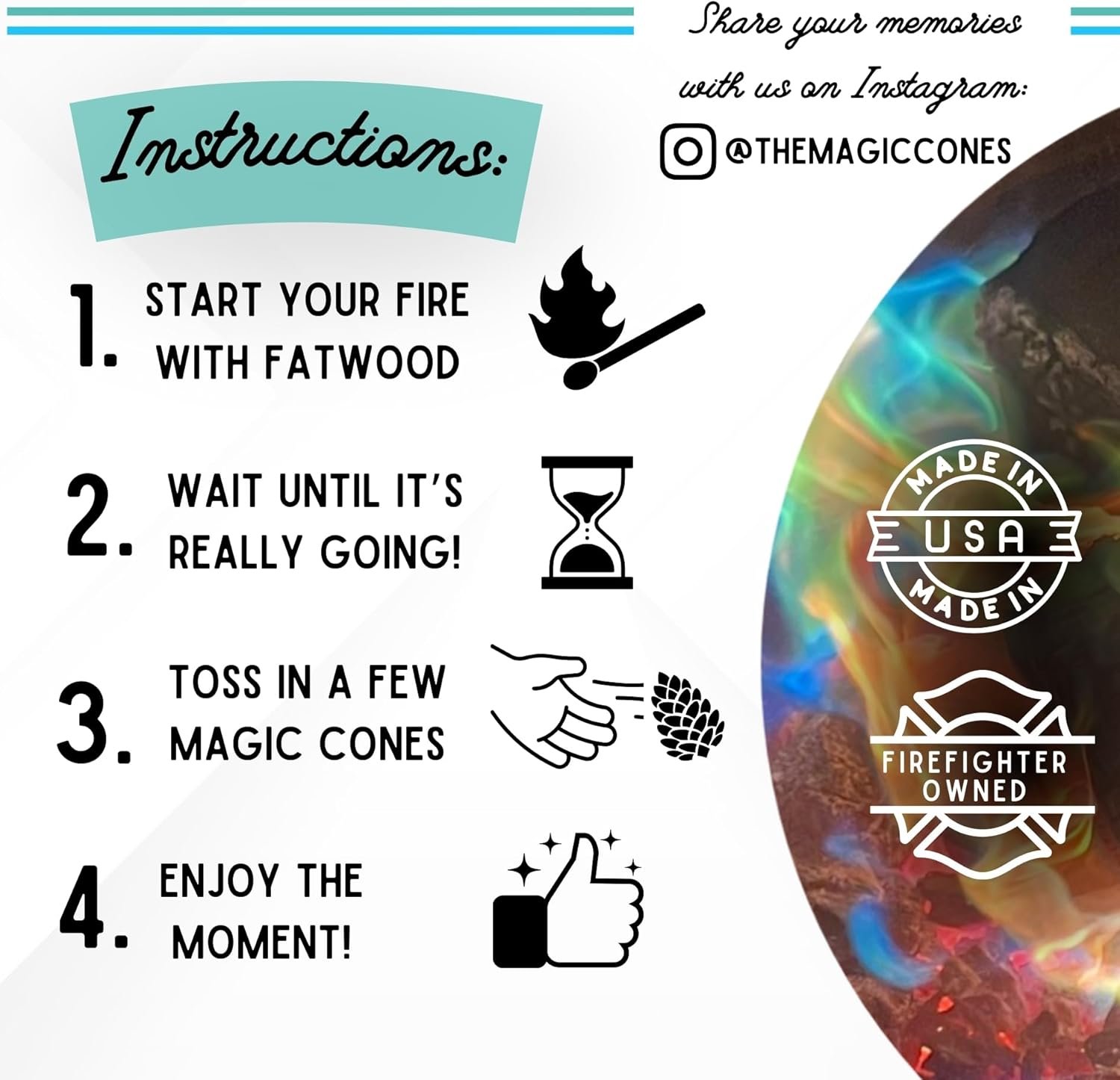 Magic Cones The Weekender Bundle-30 Color-Changing Pine Cones & Fatwood Firestarter Sticks – Perfect for Family Campfires, Bonfires, and Backyard Gatherings – USA-Made, and Fun Fire Enhancer Set (1) - Image 4