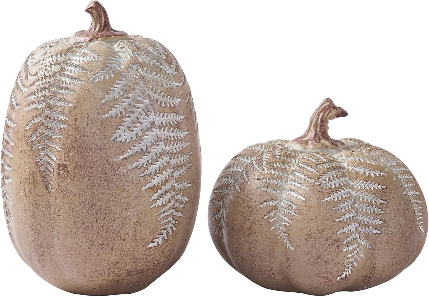 DN DECONATION 2-Pack Fall Pumpkin Decorations for Home, Faux Pumpkins for Decorating, Rustic Brown Resin Pumpkins Decor with Carved Leaves – Thanksgiving Table Centerpiece, Modern Farmhouse Fall Decor - Image 7