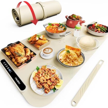 Food Warming Mat, iTRUSOU 27.5x16'' Electric Warming Tray with 7 Temp-Settings, 1-99h Flexible Timer, Switchable °F/°C, Rollable Food Warmer Keep Food Warm at Buffet, Party, Sabbath, Daily Use