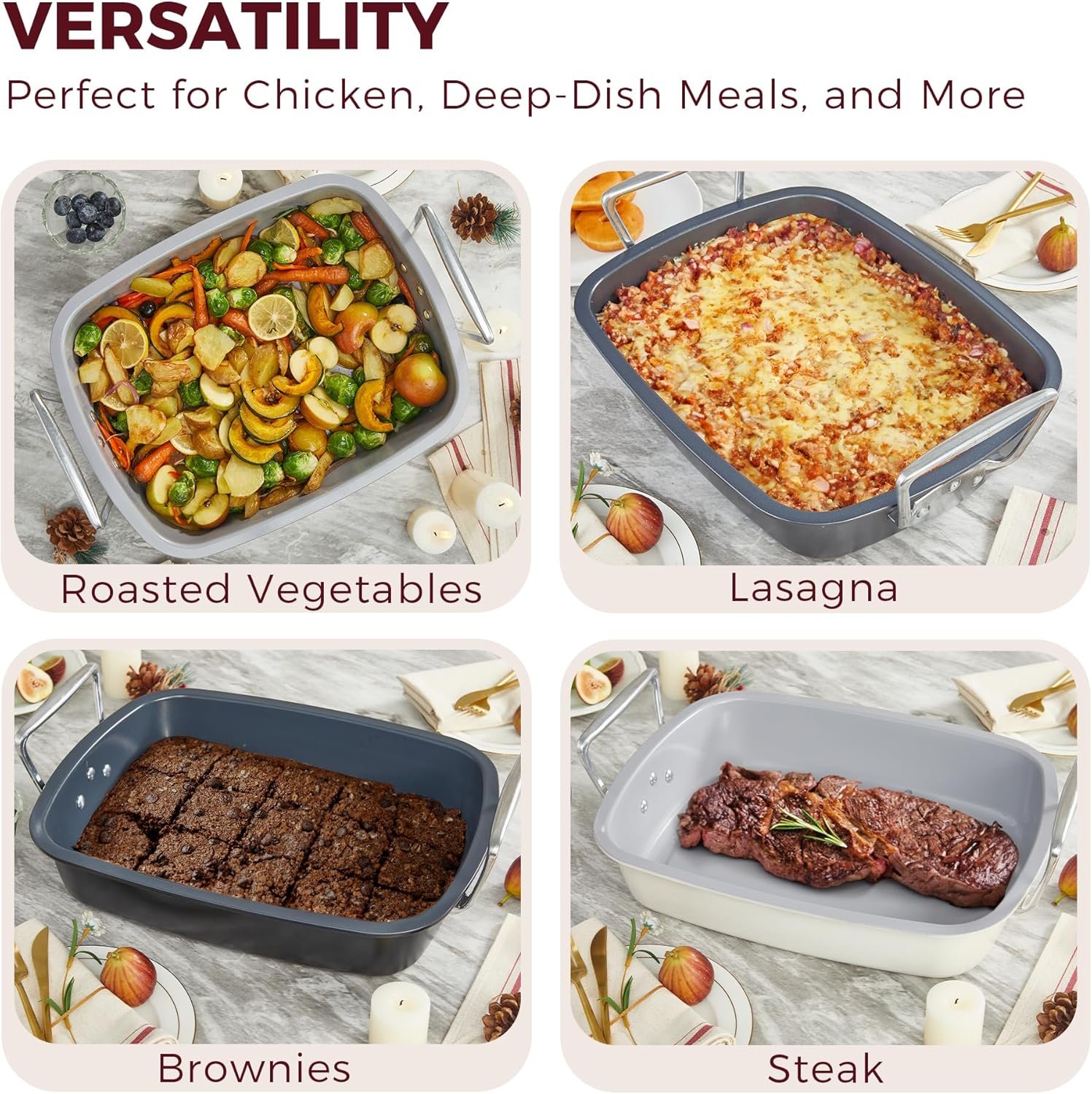 HONGBAKE Extra Large Turkey Roasting Pan with Rack (U-Shaped), 18.7×13.6 Inch Nonstick Roaster Pan for 25 lb Turkey & Chicken, Deep Turkey Tray for Oven, Wider Handles, 0.8 mm Heavy Duty Steel, Gray - Image 6