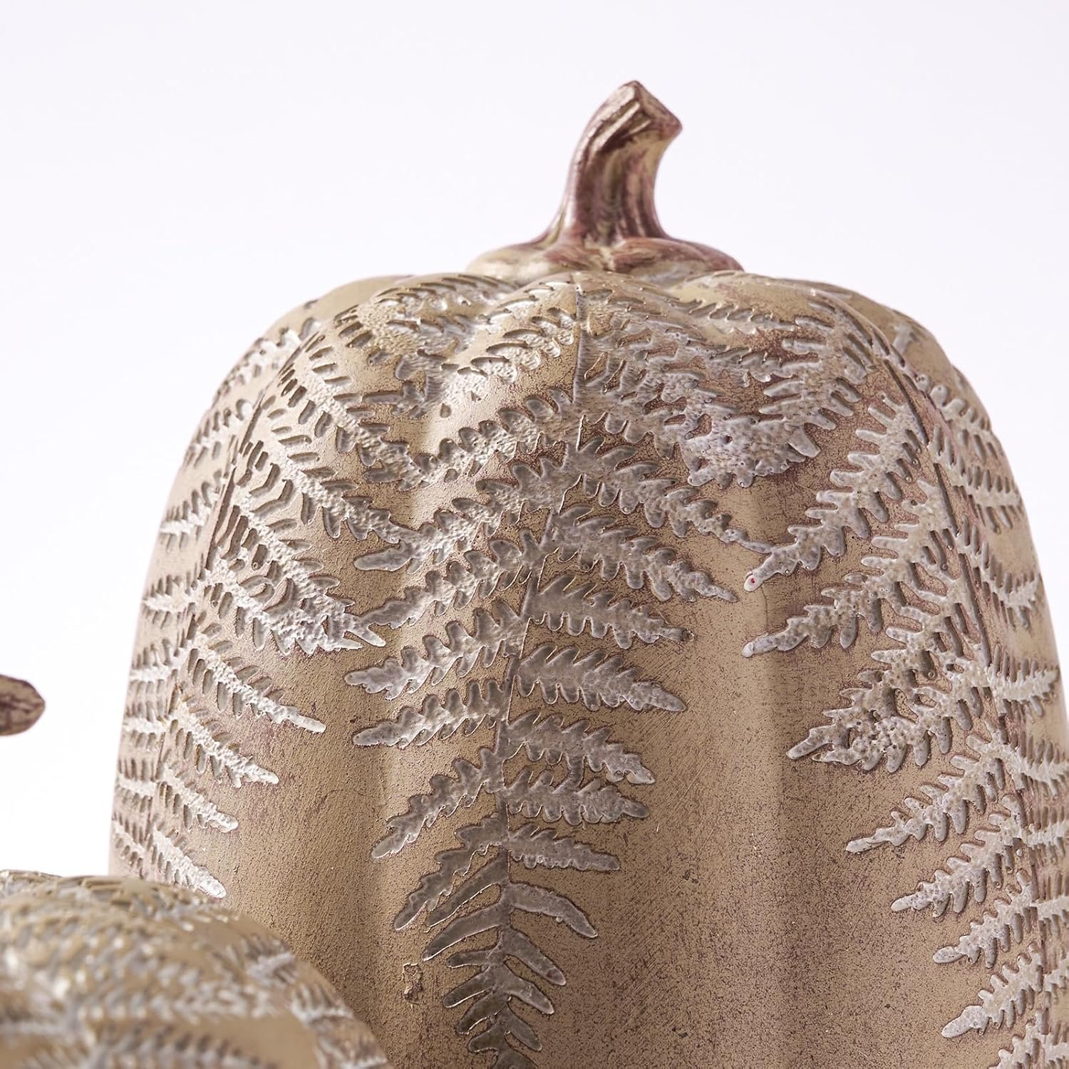 DN DECONATION 2-Pack Fall Pumpkin Decorations for Home, Faux Pumpkins for Decorating, Rustic Brown Resin Pumpkins Decor with Carved Leaves – Thanksgiving Table Centerpiece, Modern Farmhouse Fall Decor - Image 6