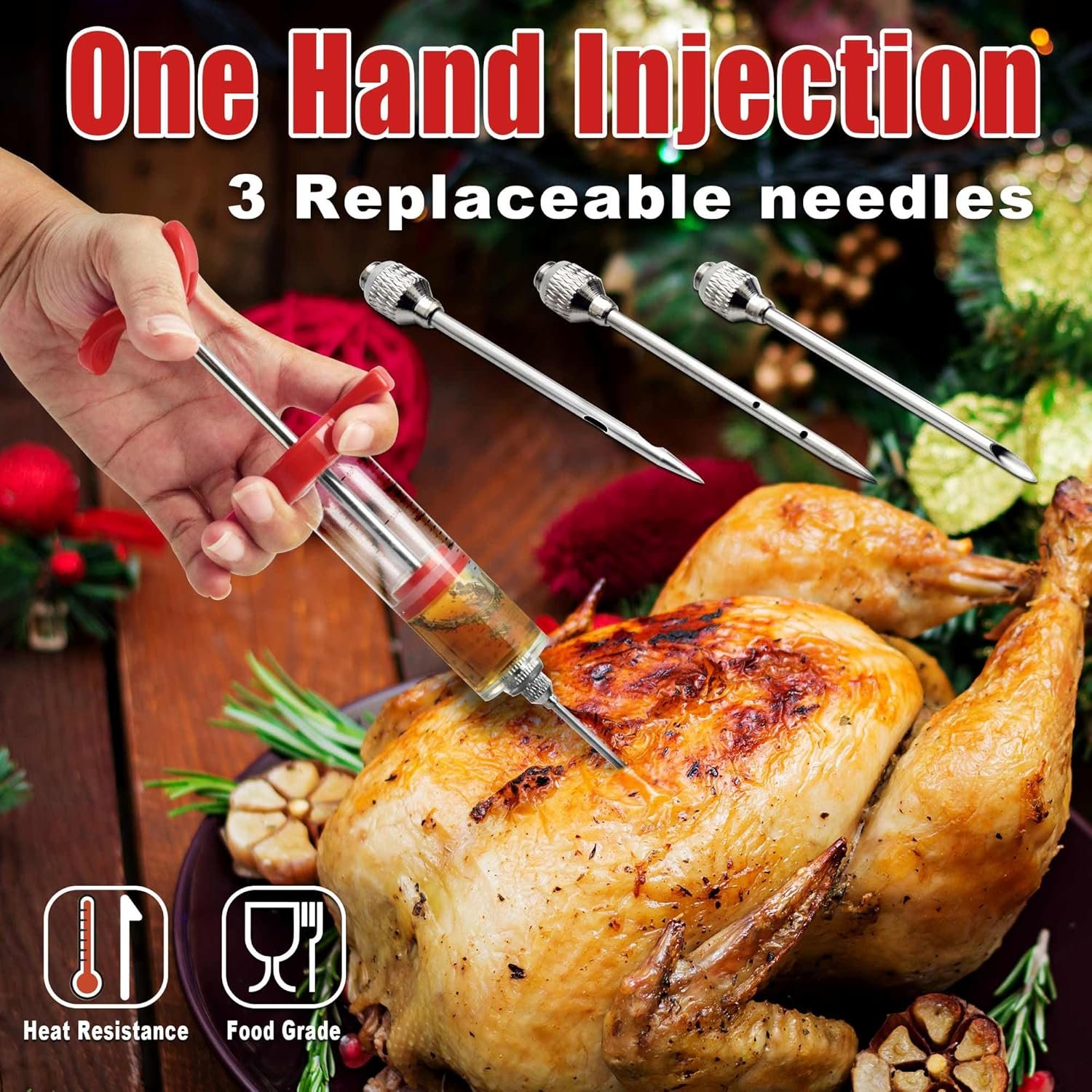 Professional Turkey Baster Meat Injector Syringe Kit, Baster for Cooking Thanksgiving & Christmas Turkey, Injector Marinades for Meats, Full Set with Basting Brush, Meat Shredder Claws, Large Capacity - Image 3