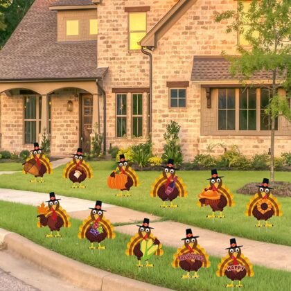 Fanboxk Thanksgiving Yard Decorations Outdoor,11Pcs Thanksgiving Turkey Yard Signs with Stakes,Harvest Porch Yard Sign Decorations for Autumn Farmhouse Patio Outdoor Decor.
