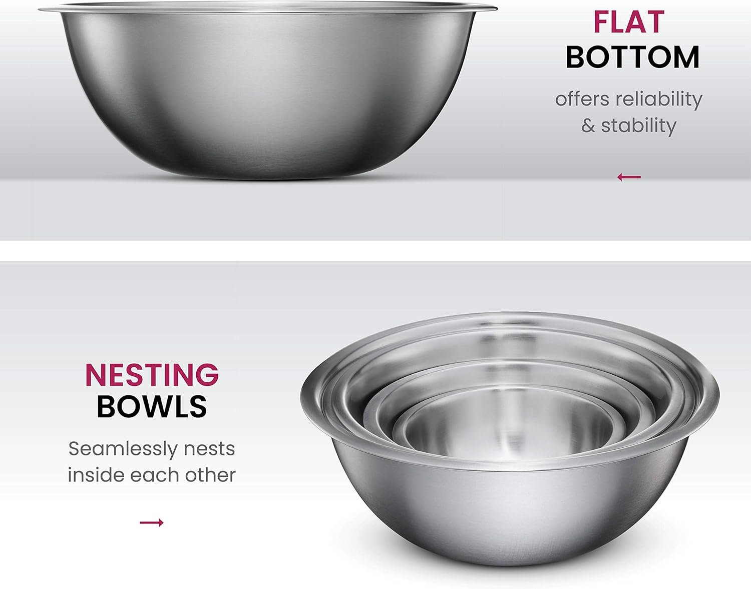 FineDine Stainless Steel Mixing Bowls Set, Dishwasher Safe, Up To 8 Quart Metal Mixing Bowls For Kitchen, Nesting, Large, Small, Big Food Prep, Cooking, Baking - Image 4