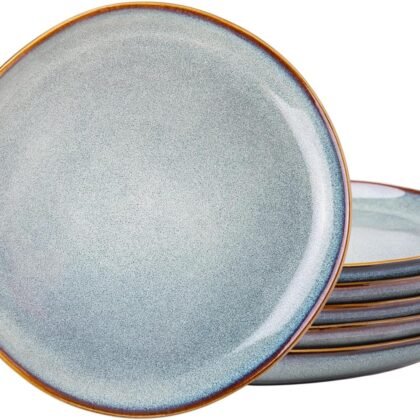 AmorArc Ceramic Dinner Plates Set of 6, 10.5 Inch Handmade Reactive Glaze Stoneware Plates, Rustic Shape Dinnerware Dish Set for Kitchen, Microwave & Dishwasher Safe, Scratch Resistant