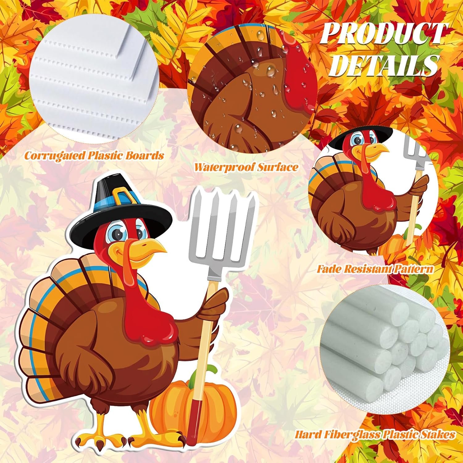 9 pcs Thanksgiving Yard Signs with Stakes, Maple Turkey Pumpkin Squirrel Lawn Signs Harvest Garden, Fall Autumn, Thanksgiving, Harvest Party Outdoor Decorations - Image 4