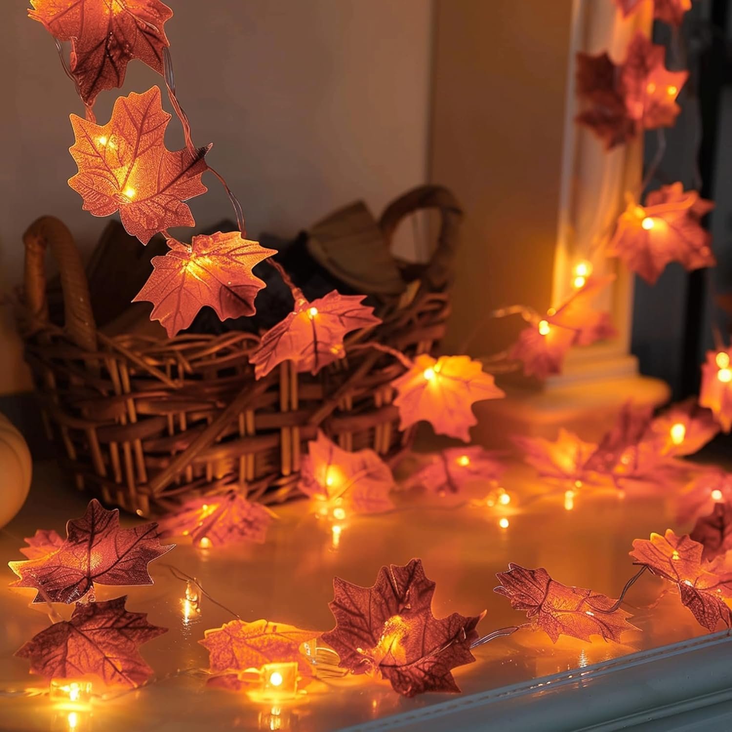 Dazzle Bright 4 Pack Thanksgiving Maple Leaf String Lights, Total 40FT 80 LED Battery Operated Lighted Fall Leaves Garland, Thanksgiving Decorations for Indoor Outdoor Autumn Harvest Decor - Image 7