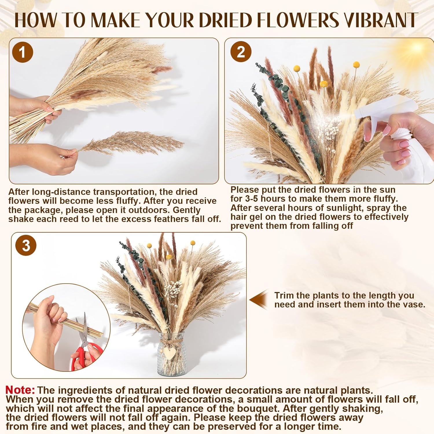 149 Pcs Dried Pampas Grass Decor Dining Table Centerpiece with 2 Pcs 6.3in Vase DIY Boho Decor Natural Dried Pampas Grass for Home Decor Birthday Party Thanksgiving Christmas Weddings Decor - Image 6