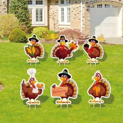 Thanksgiving Yard Signs Outdoor Decorations - 6 PCS Turkey Yard Stakes Outside Decor - Fall Harvest Party Decorative Signs for Yard Home Lawn Patio Garden
