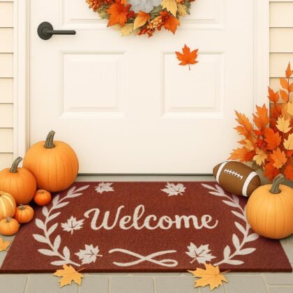 WILLBOND Fall Coir Welcome Doormat Terracotta Entrance Mat with Maple Leaf Olive Branches Non-Slip Front Door Mat 16 x 28 Inch Harvest Festival Home Decor for Outdoor Indoor