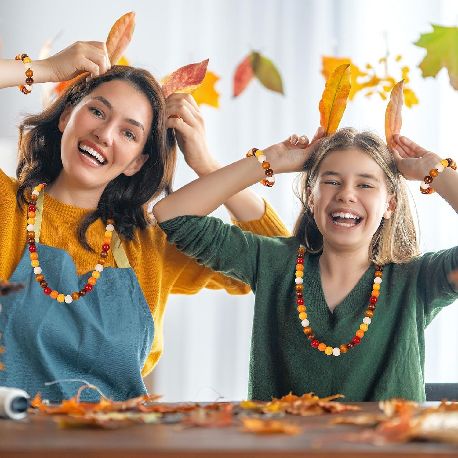 Whaline 240Pcs Fall Thanksgiving Wood Beads Colorful Autumn Red Orange Yellow Round Spacer Beads with Holes Round Loose Beads for Autumn Tiered Tray Garland DIY Crafts Farmhouse Home Decor - Image 6