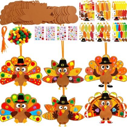 Fancy Land Thanksgiving Craft Kits for Kids DIY Turkey Ornaments Make Your Own Turkey Foam Decoration Activity for Thanksgiving Party Fall Themed Harvest Supplies 12 Sets