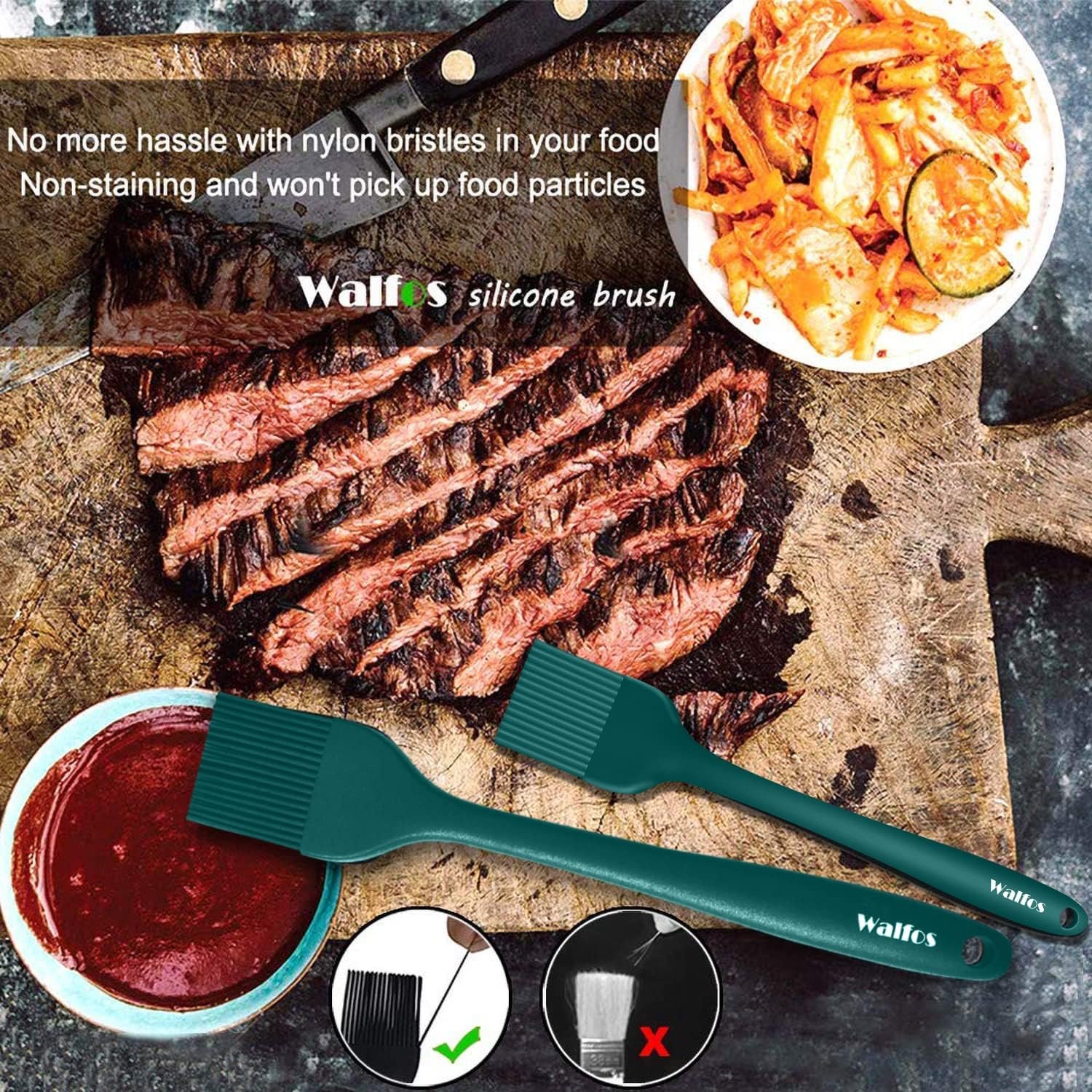 Walfos 600℉ Heat Resistasnt Basting Brush, BPA Free Silicone Pastry Brushes for Cooking, Spread Oil Butter Sauce for Baking Kitchen BBQ Grill, Dishwasher Safe, 2 Size (Large and Samll) - Image 5