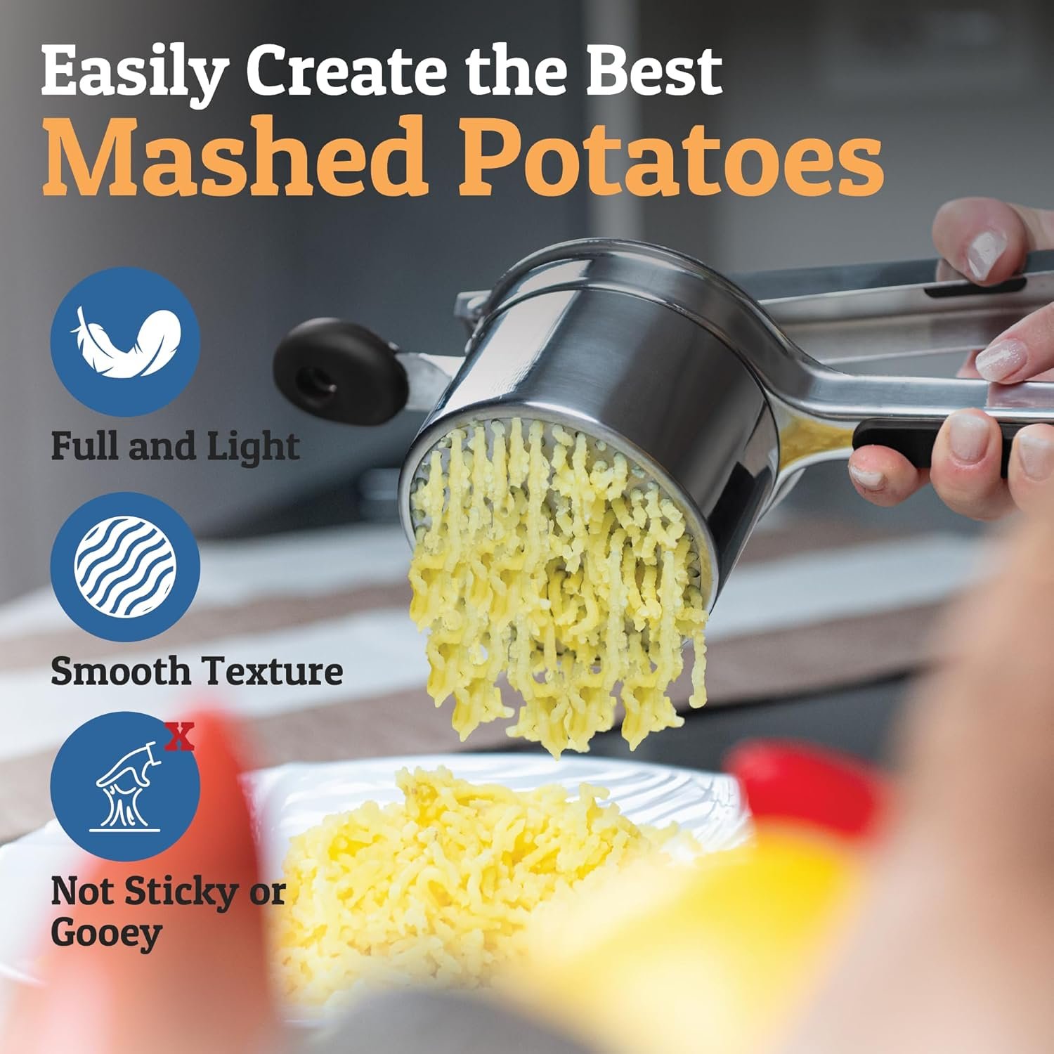 PriorityChef Large 15oz Potato Ricer, Heavy Duty Stainless Steel Potato Masher and Ricer Kitchen Tool, Press and Mash Kitchen Gadget For Perfect Mashed Potatoes - Everytime - Image 6