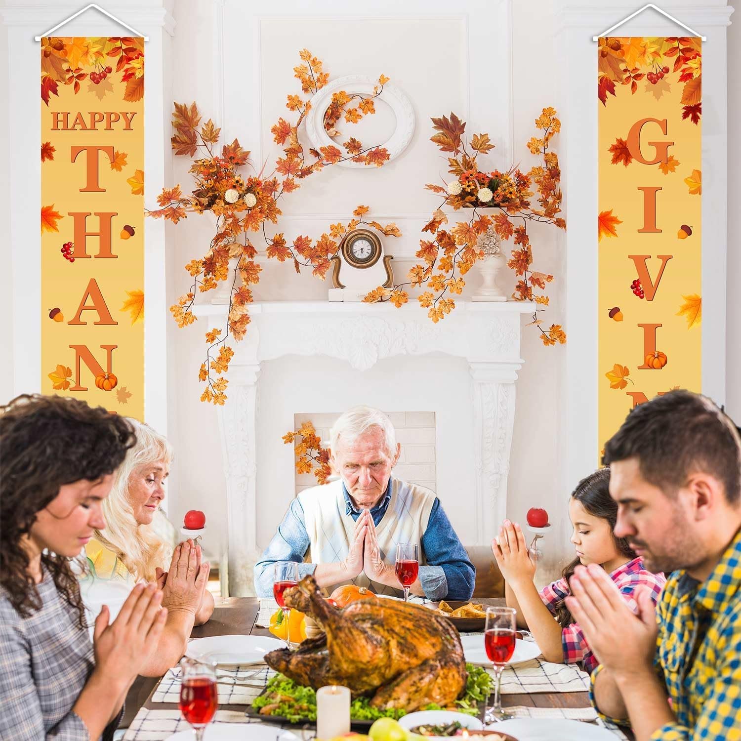 MEHOFOND Thanksgiving Banner, Door Mount, Fall Pumpkin Maple Leaves Door Decorations, Board Wall Hanging Farmhouse Supplies, Pumpkin Porch Decorations Outdoor for Home Office Holiday - Image 6