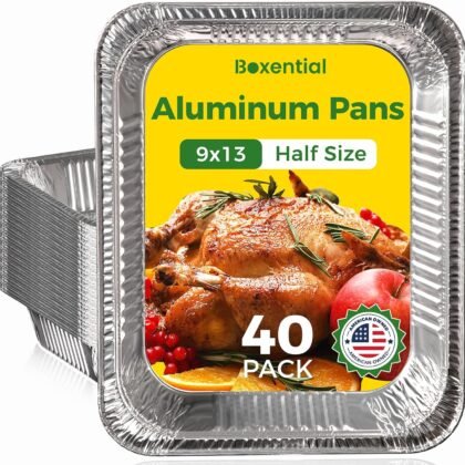 9x13 Aluminum Pans [40 Pack], Extra Heavy Duty Half Size Disposable Aluminum Foil Pans, Deep Baking Pans for Cooking, Roasting, Heating, and Steam Tables
