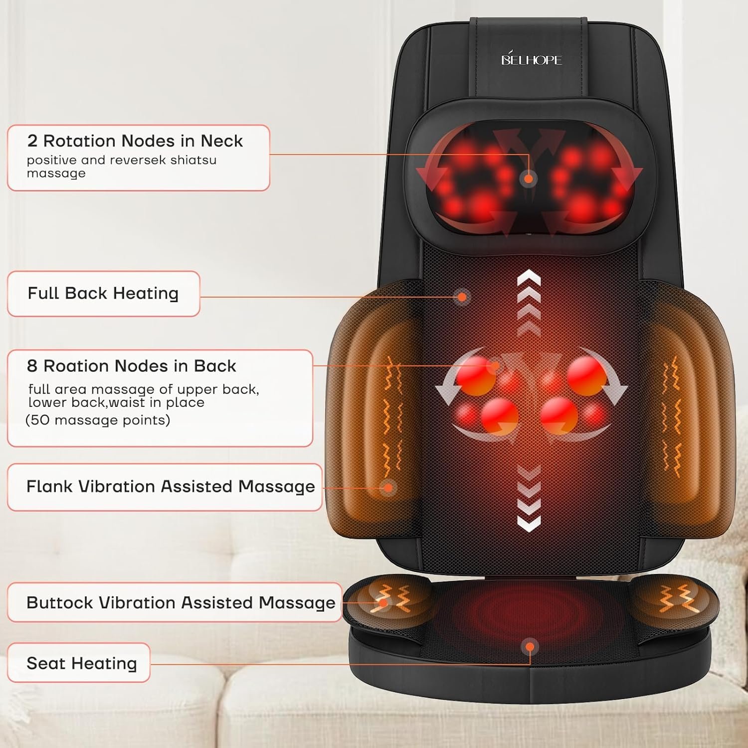 Shiatsu Neck and Back Massager with Heat, 4D Kneading Back Massager for Pain Relief Deep Tissue, Comfortable Back Massage for Chair, Massage Mat for Home Office, Gifts for Christmas Women Men Parents - Image 4