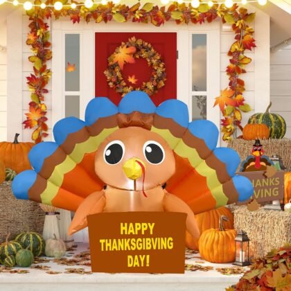 5FT Thanksgiving Inflatable Outdoor Decorations, Turkey Inflatable Patio Decorations with LED Lights for Indoor Outdoor Patio Garden Thanksgiving Decorations