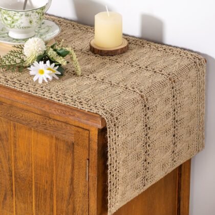 Socomi Boho Table Runner Fall Thanksgiving Farmhouse Burlap Jute Bamboo Rustic Dining Kitchen Centerpiece Decor Small Macrame Woven Coffee Table Runner for Dresser Scarf Home Decor 12x72 inch