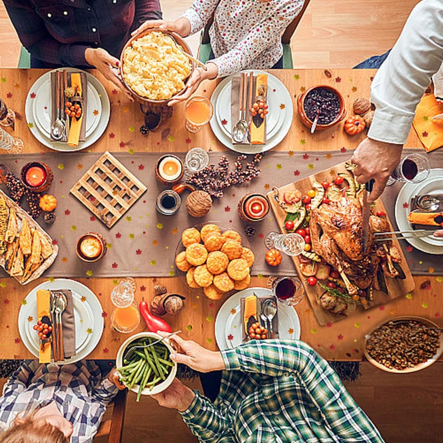 1500 Pcs Autumn Fall Table Confetti, Maple Leaf Decor Harvest Thanksgiving Table Scatters Glitter Party Decorations - Image 3