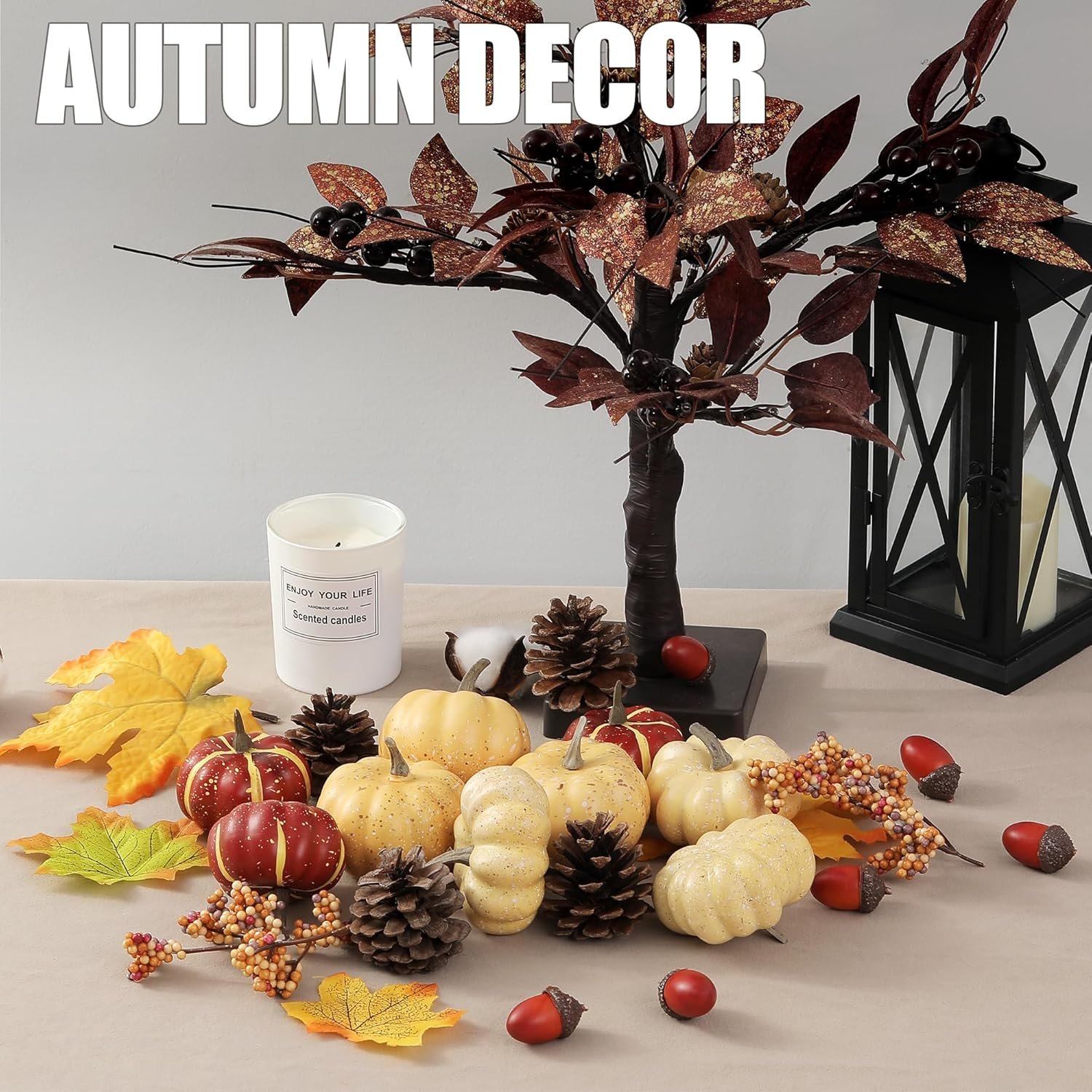 Artgar Pumpkin Decor Set, 23 PCS Fall Harvest Decorations Including Mini Pumpkins, Acorns, Pinecones, Berries, Maple Leaves for Home Table Wedding DIY Fall Halloween Thanksgiving Decor - Image 4