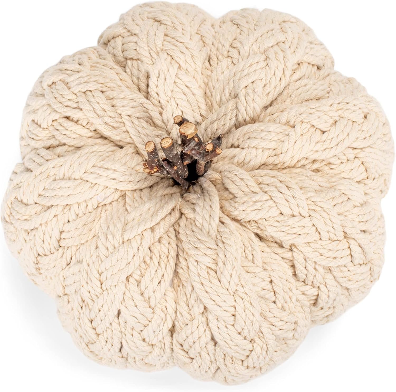 Napco Classic Cream Pumpkin 8 x 8 Cable Knit Polyester Tabletop Holiday Figurine - Image 3