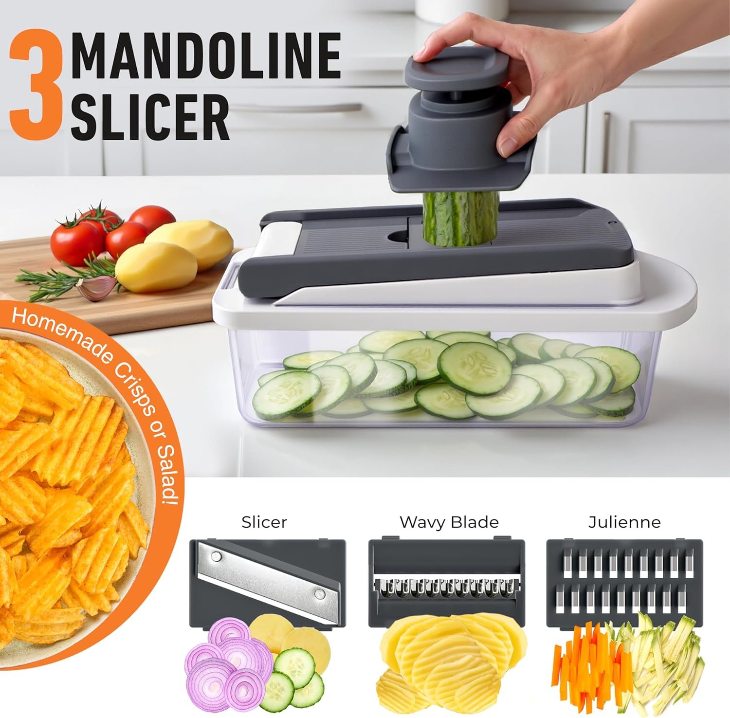 Mueller The Real Original Pro Chopper since 2013 Vegetable Chopper Mandoline Slicer, 8 Blade Food Veggie Chopper Onion Vegetable Cutter with Container, Kitchen Gadgets & Essentials, (10 in 1) - Image 6