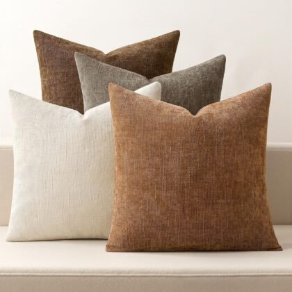 MIULEE Pack of 4 Fall Decorative Throw Pillow Covers 18x18 Inch Brown Chenille Textured Throw Pillows Boho Farmhouse Rustic Cushion Covers for Vintage Modern Home Decor Couch Sofa Bed Living Room