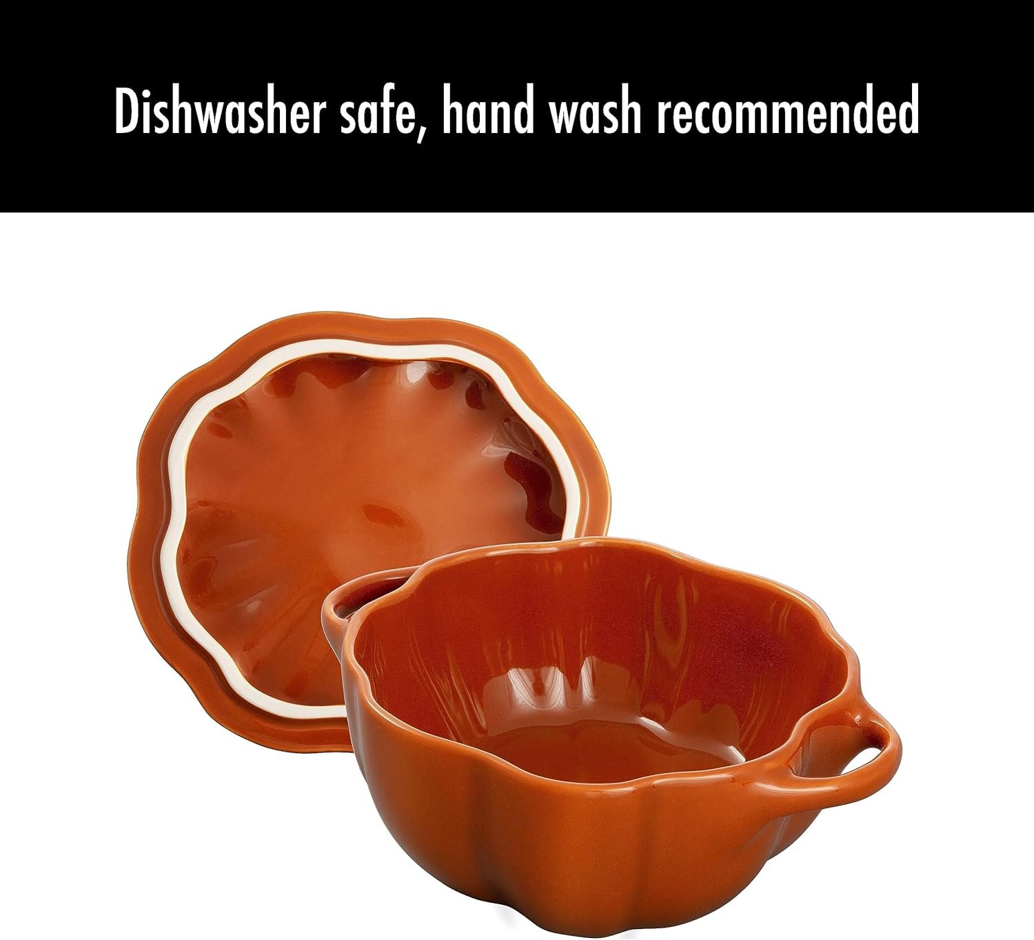 STAUB 0.5-qt Petite Ceramic, Oven & Stove Safe up to 572°F, Pumpkin Dish, Baking , Candy Dish, Burnt Orange - Image 9
