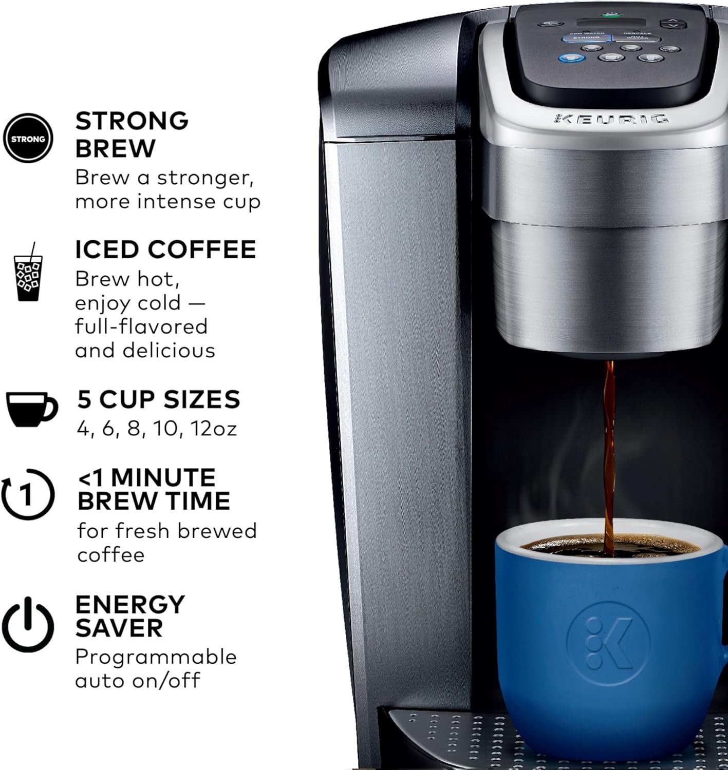 Keurig K-Elite Single Serve K-Cup Pod Coffee Maker, with Strength and Temperature Control, Iced Coffee Capability, 8 to 12oz Brew Size, Programmable, Brushed Silver - Image 3