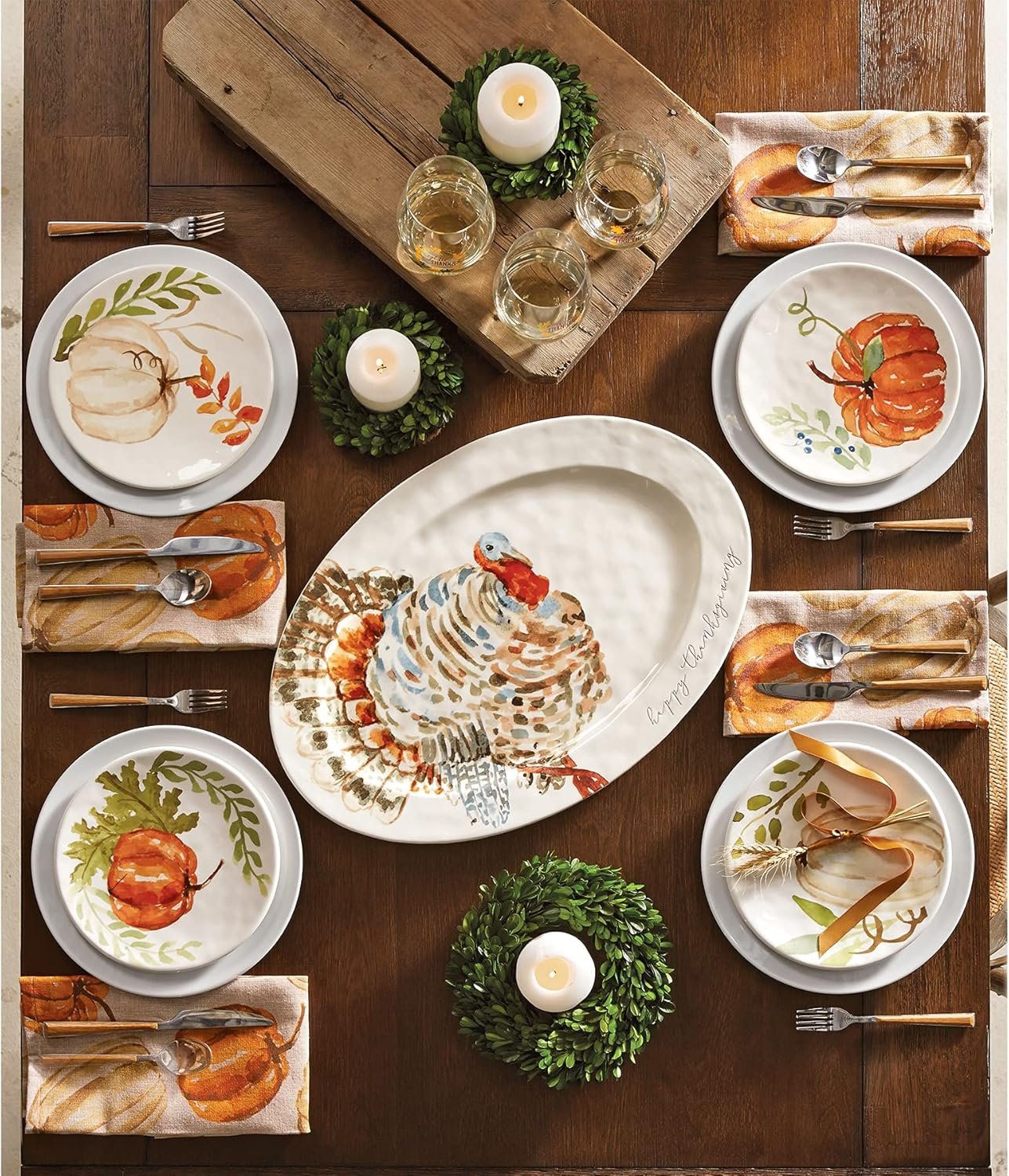 Mud Pie Watercolor Turkey Platter, White, 14"" x 20 1/2" - Image 3