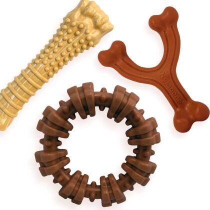 Nylabone Customer Favorites Power Chew Toy Bundle for Dogs, Indestructible Dog Toys for Aggressive Chewers, Pack of 3 Dog Toys, Flavor Medley, Large Dogs - Up to 50 lbs, 3 Pack