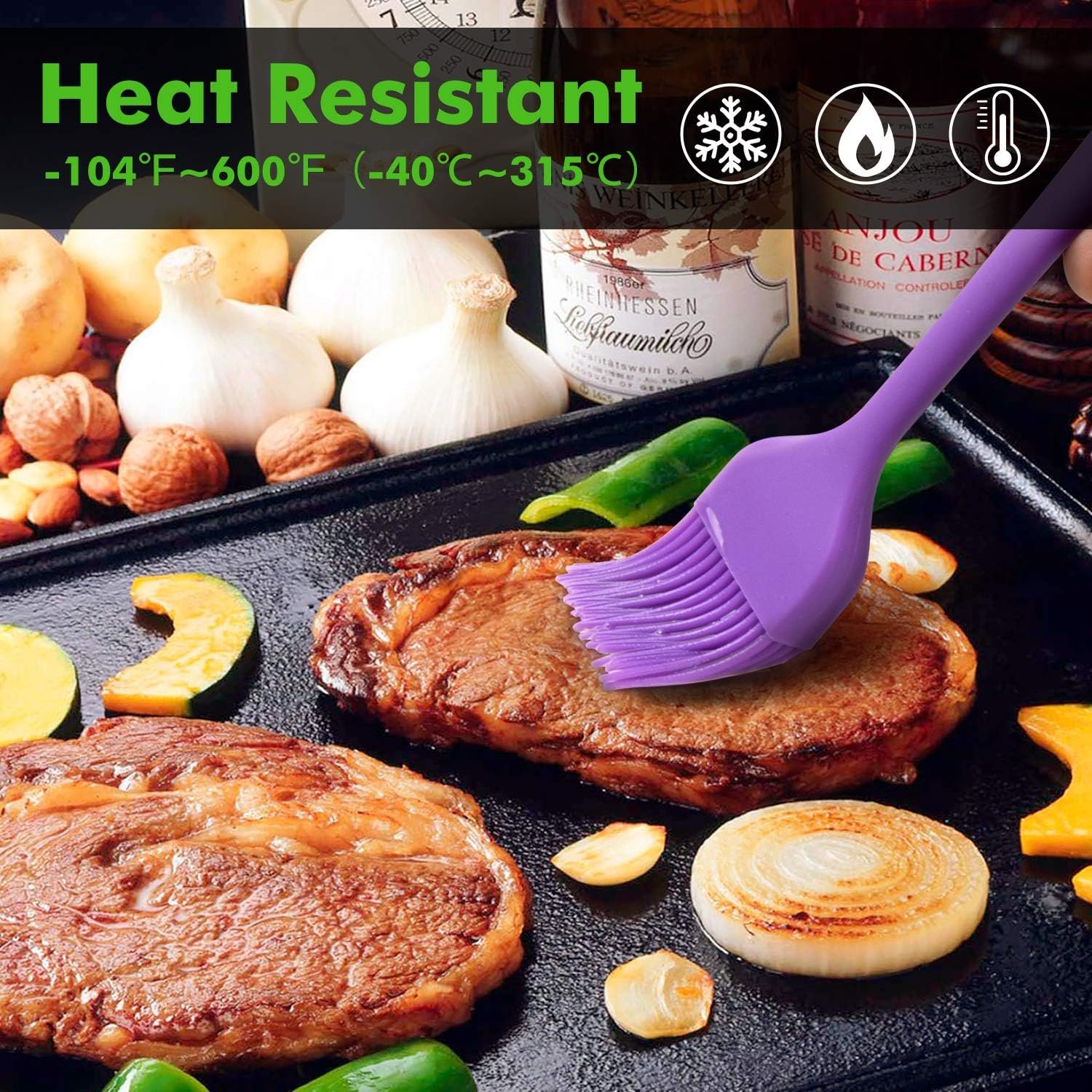 HOTEC 600℉ Heat Resistant BPA Free Silicone Marinading Meat Grill Basting Pastry Brush for Oil Butter Sauce Sausages Desserts Turkey Baster Grill Barbecue, Multicolor - Image 4