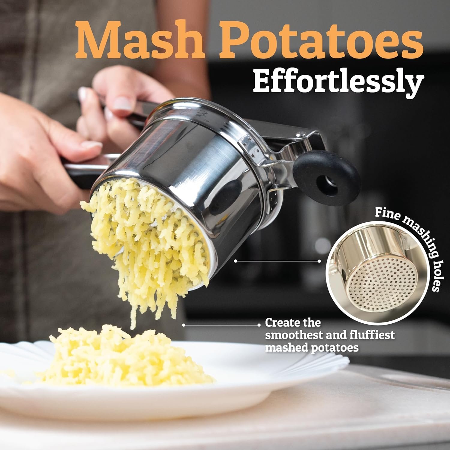 PriorityChef Large 15oz Potato Ricer, Heavy Duty Stainless Steel Potato Masher and Ricer Kitchen Tool, Press and Mash Kitchen Gadget For Perfect Mashed Potatoes - Everytime - Image 2