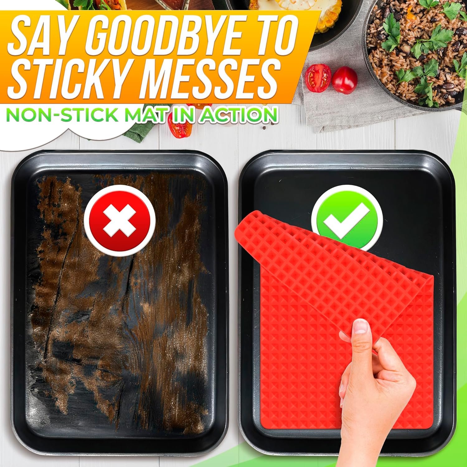 Non Stick Baking Cooking Mat - 16x11.5" Silicone Baking Mat, Fat Filtering Red Pyramid Design, for Roasting, BBQ & Pastry Making - Oven and Microwave Bacon Cooker Food Grade, Flexible & Easy-to-Clean - Image 5