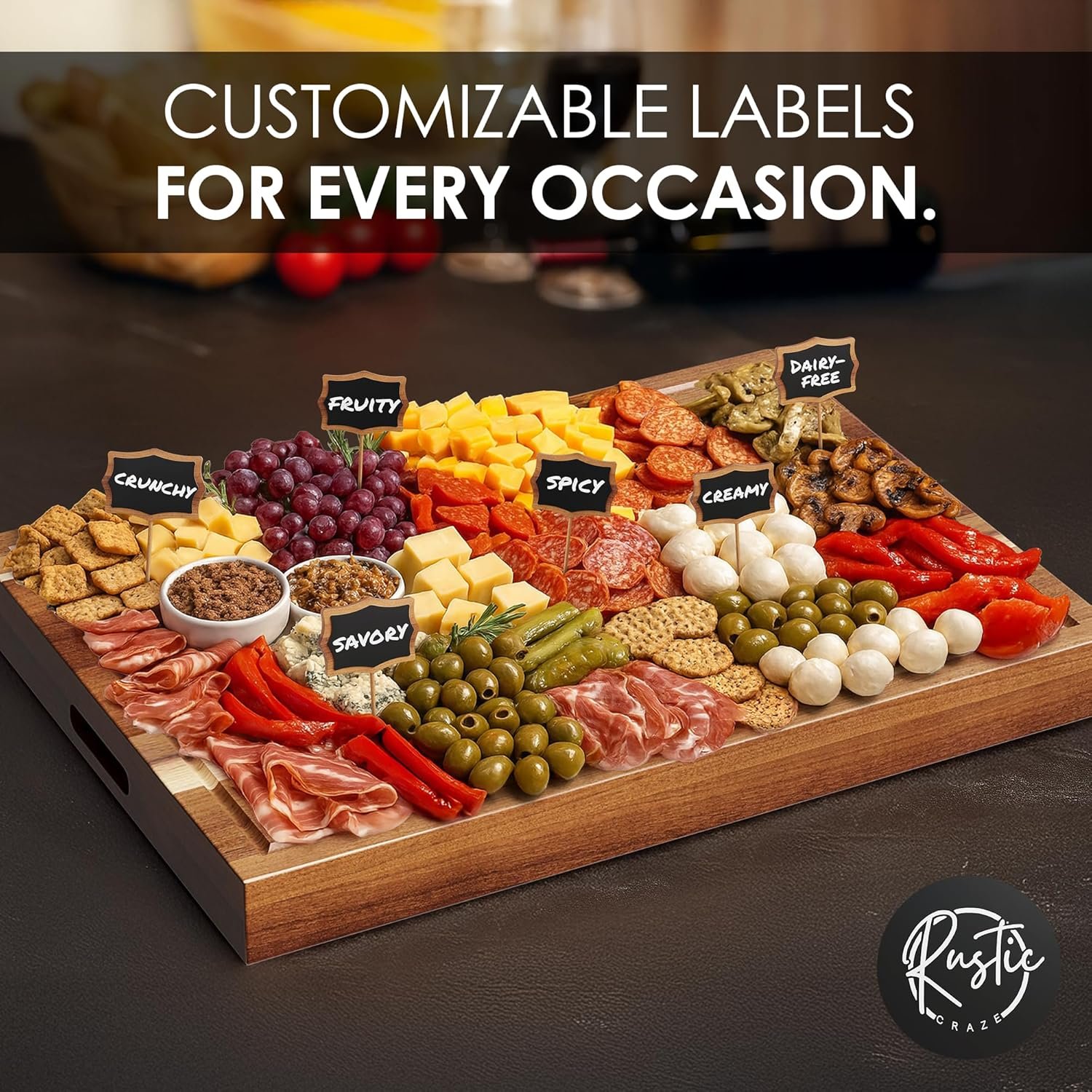 33"x 24" EXTRA LARGE Acacia Wood Cutting Board for Kitchen w/Juice Grooves, Tray Handles, Gift Box, Butcher Block, Serving & Charcuterie Tray, 10 Chalkboard Labels w/Chalk Pens - Image 5