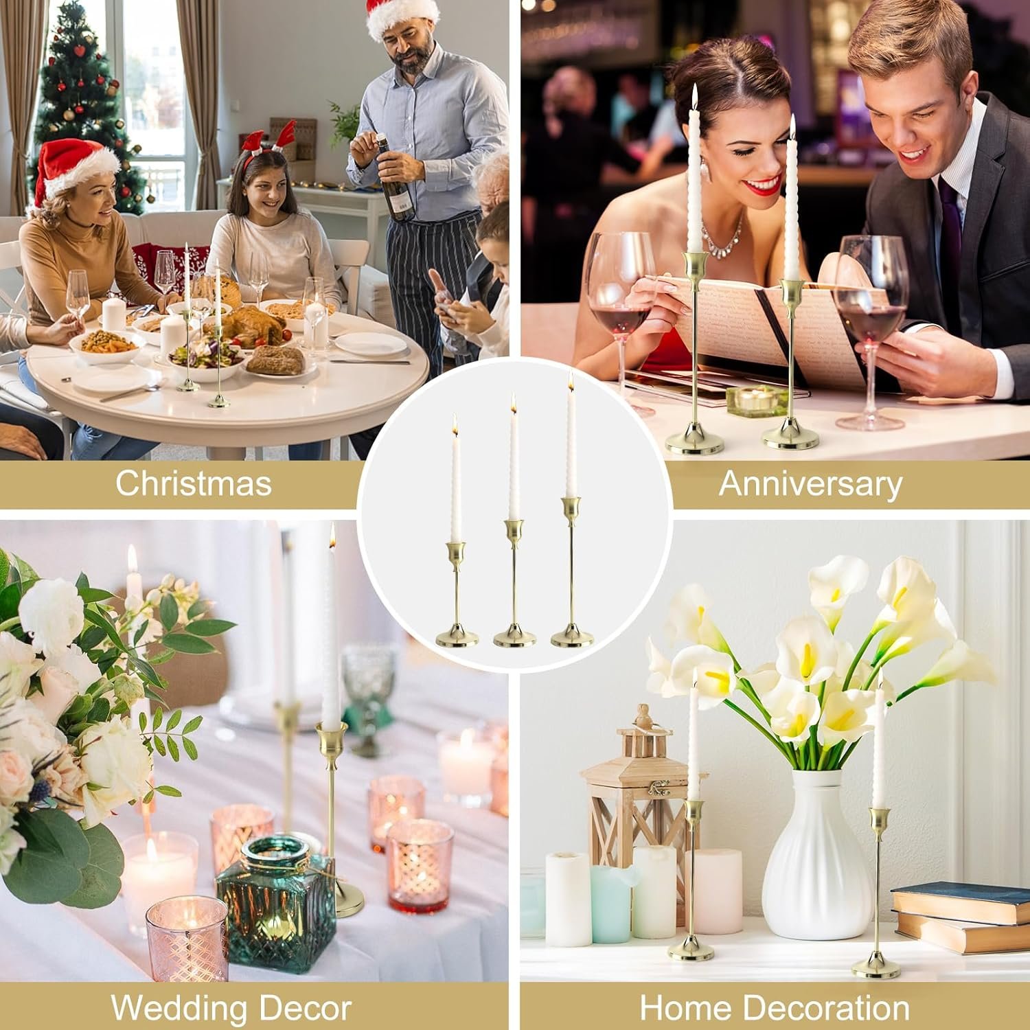 Candlestick Holders 6PCS, Metal Taper Candle Holder, Gold Candle Holders for Pillar Candles, Candle Holder for Wedding Fireplace Mantel Housewarming Gift - Image 4
