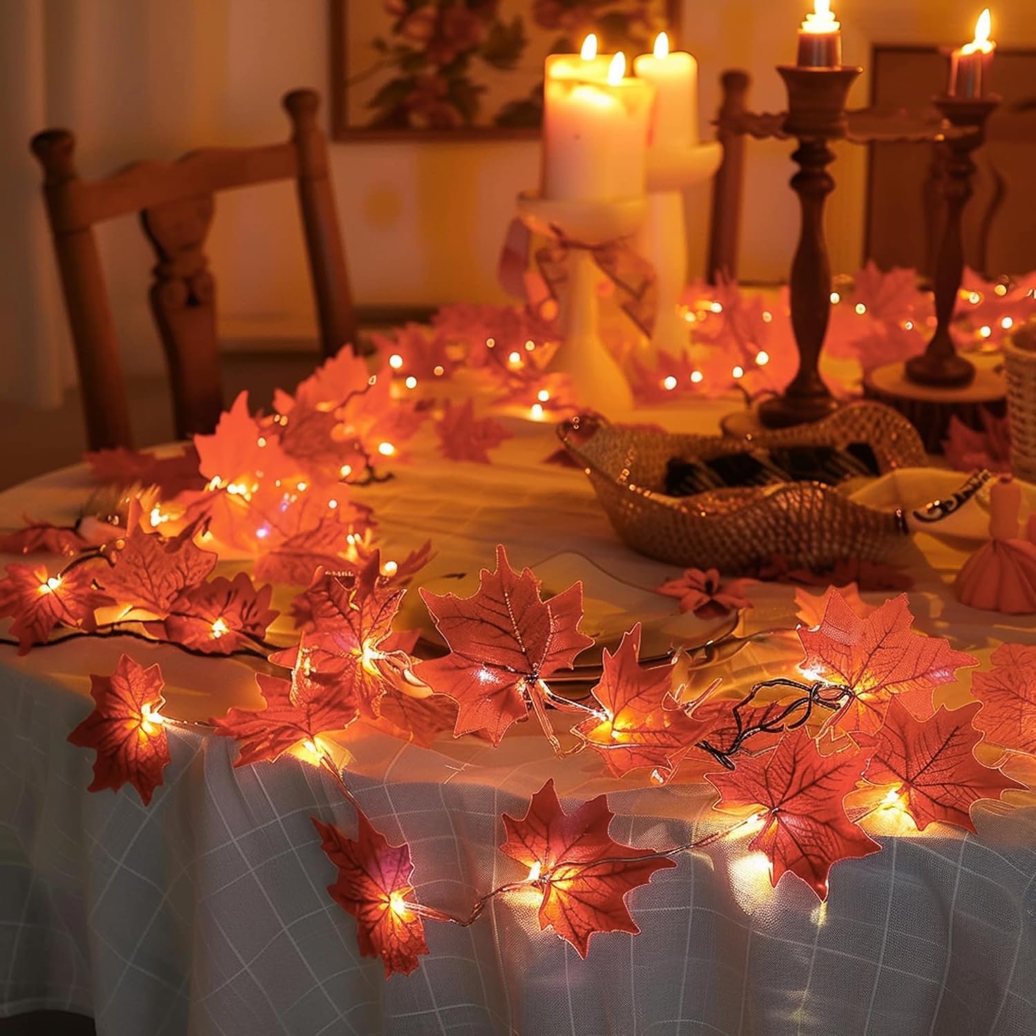 Dazzle Bright 4 Pack Thanksgiving Maple Leaf String Lights, Total 40FT 80 LED Battery Operated Lighted Fall Leaves Garland, Thanksgiving Decorations for Indoor Outdoor Autumn Harvest Decor - Image 5