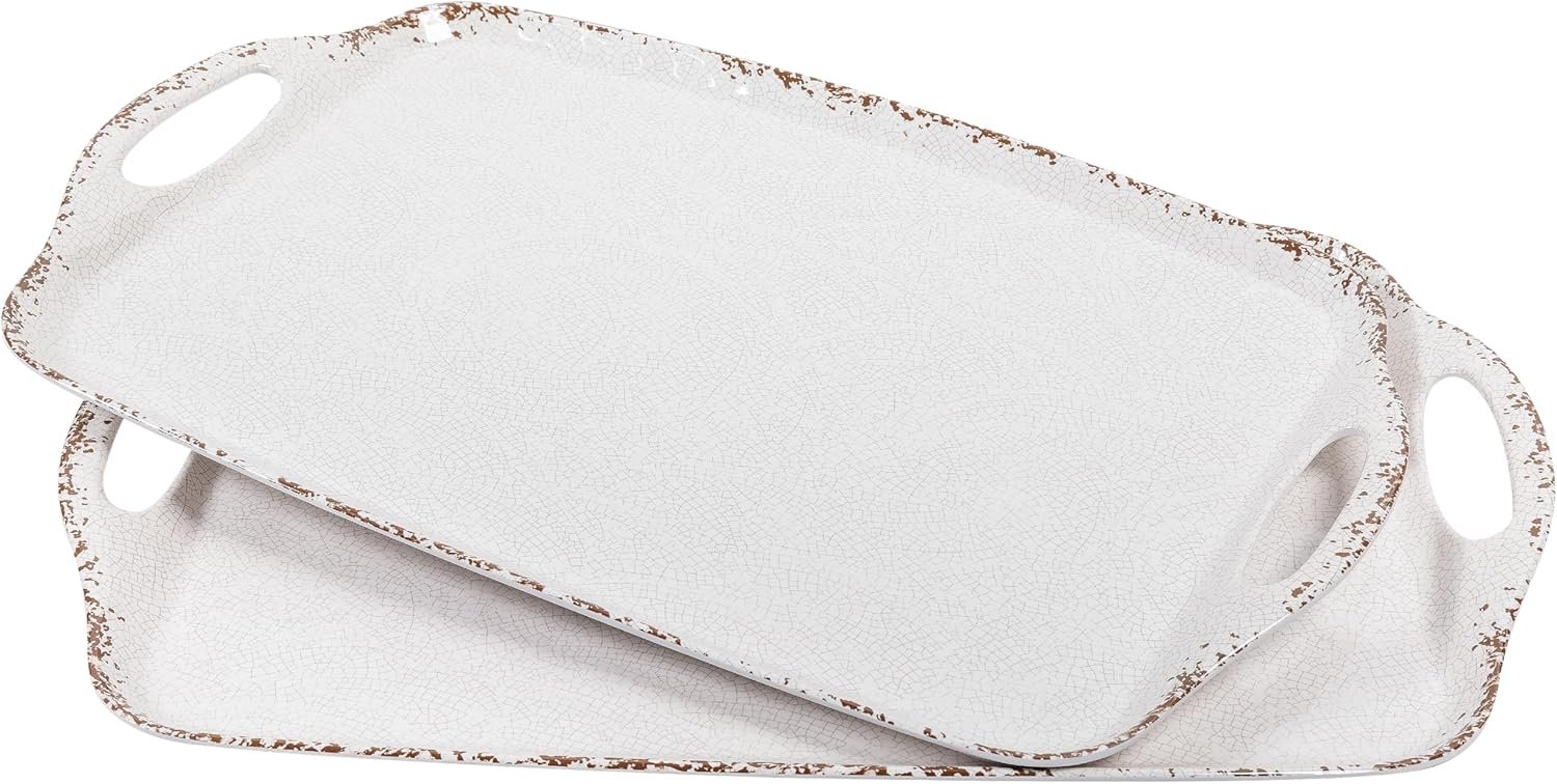 Farmhouse Melamine Serving Tray with Handles, Set of 2, 19"x12" Extra Large Rectangular Turkey Serving Platter, Serving Food Trays for Entertaining, Christmas,Thanksgiving,Party, Ivory - Image 2