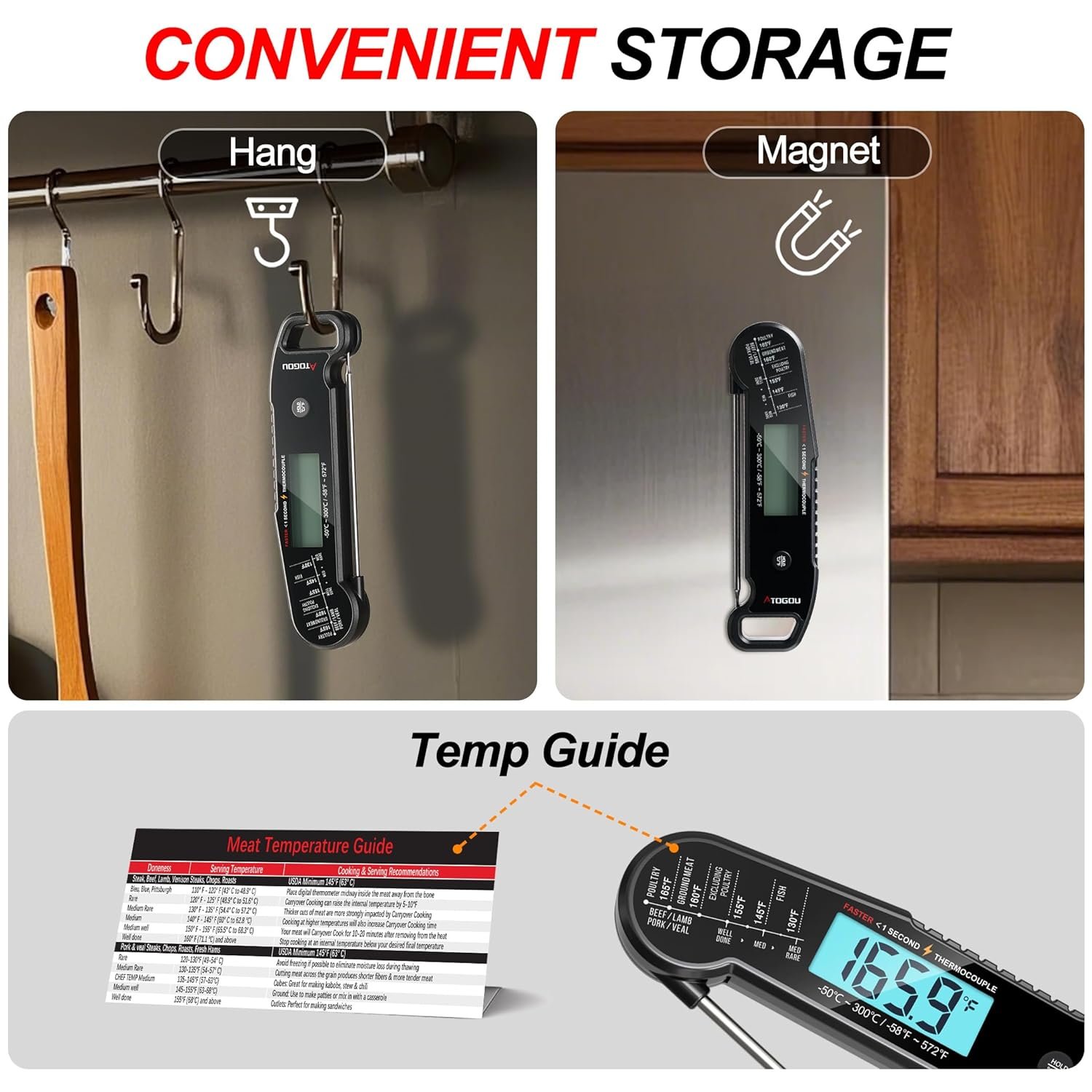 Professional Food & Meat Thermometer, 1 Sec Instant Read & ±0.5℉ Accuracy Driven by Thermocouple Sensor. IP67 Waterproof Digital Thermometer for Cooking, BBQ, Grill Gifts for Men Him Dad Birthday - Image 7